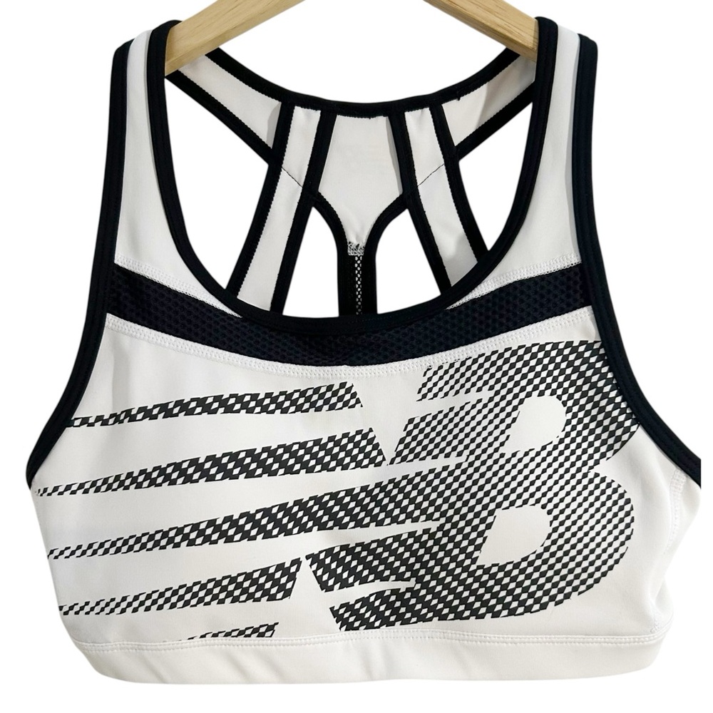 New Balance Medium White & Black Running Air Logo Padded Dry Fit Sports Bra